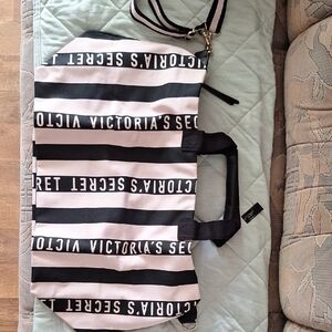 Victoria's Secret Black and Pink Logo Travel Bag